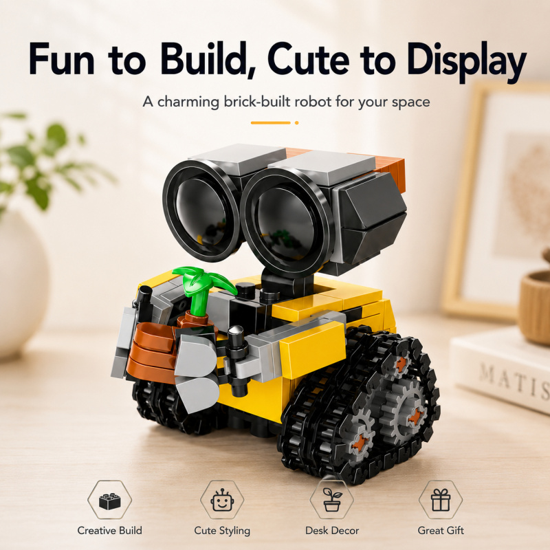 Model Kit Display - Set Blok Bangunan Robot Mini, Model